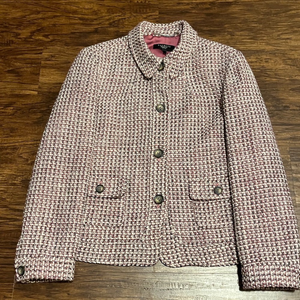 Talbots Womens Petite Wool-Blend Tweed Jacket Blazer Size 14P